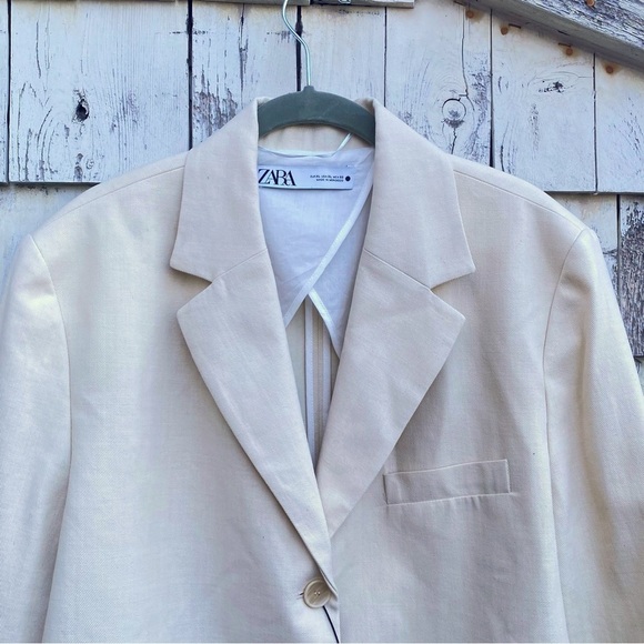 NWT Zara Cotton Cream Button Blazer - Picture 5 of 9